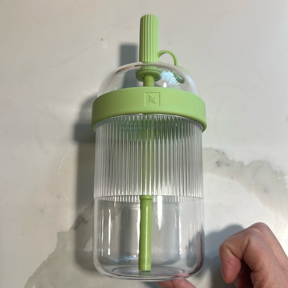 NESPRESSO Nomad Clear & Pistachio Green Iced Coffee Tumbler with Straw- NWOT